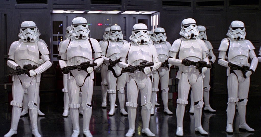Star Wars stormtroopers standing in formation